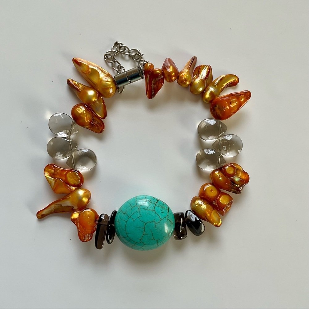 Artisan Turquoise and Amber Bracelet